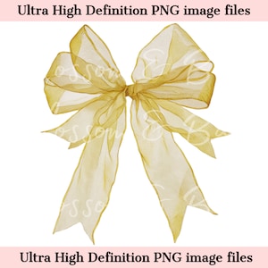 Digital Organza Yellow Bow PNG Simple Coquette PNG - Bow Clip Art Download for Journaling, Digital Sticker File for Planner - for Commercial