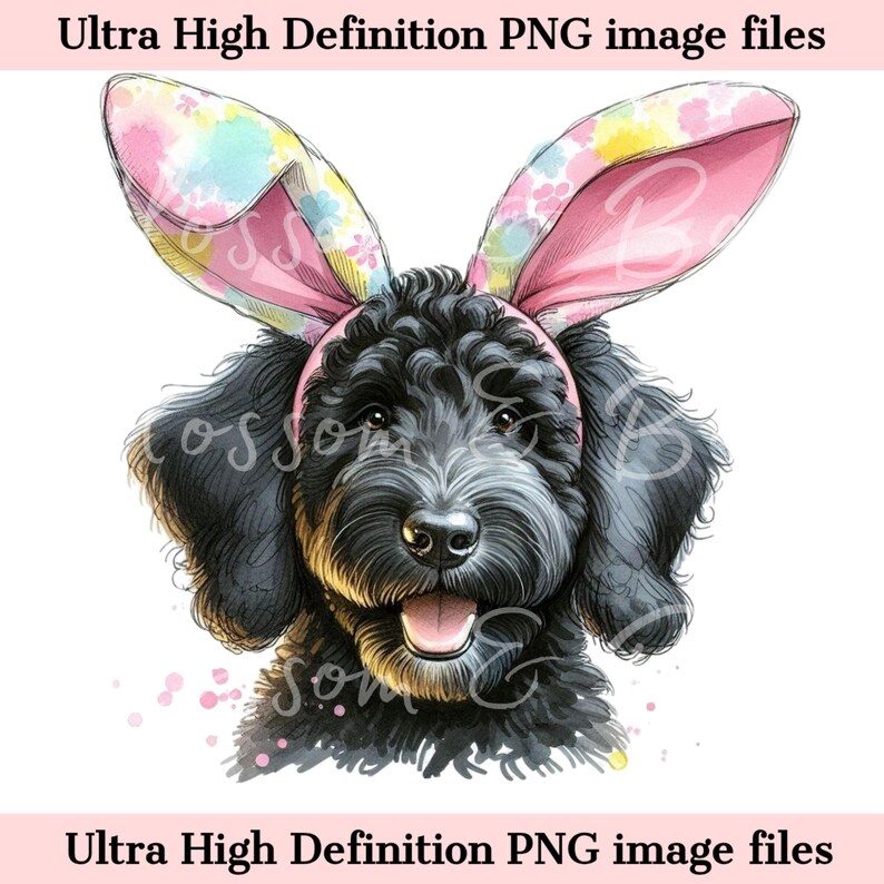 Digital Easter Dog Black Doodle PNG Printable Dog Portrait PNG - Cute ...