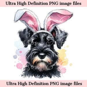 Digitale Oster Schnauzer PNG druckbare Hunde Portrait PNG - Riesenschnauzer Hund PNG - Download für Schnauzer Hund Mama Ostertag Sublimation