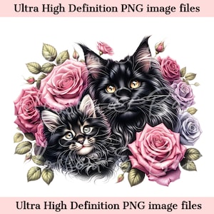 Digitales Maine Coon PNG Katzenmutter und Kätzchen PNG - Katzenzüchter PNG Sofortiger Download für Katzenfriseur Logo und Shirt Sublimationsgeschenk