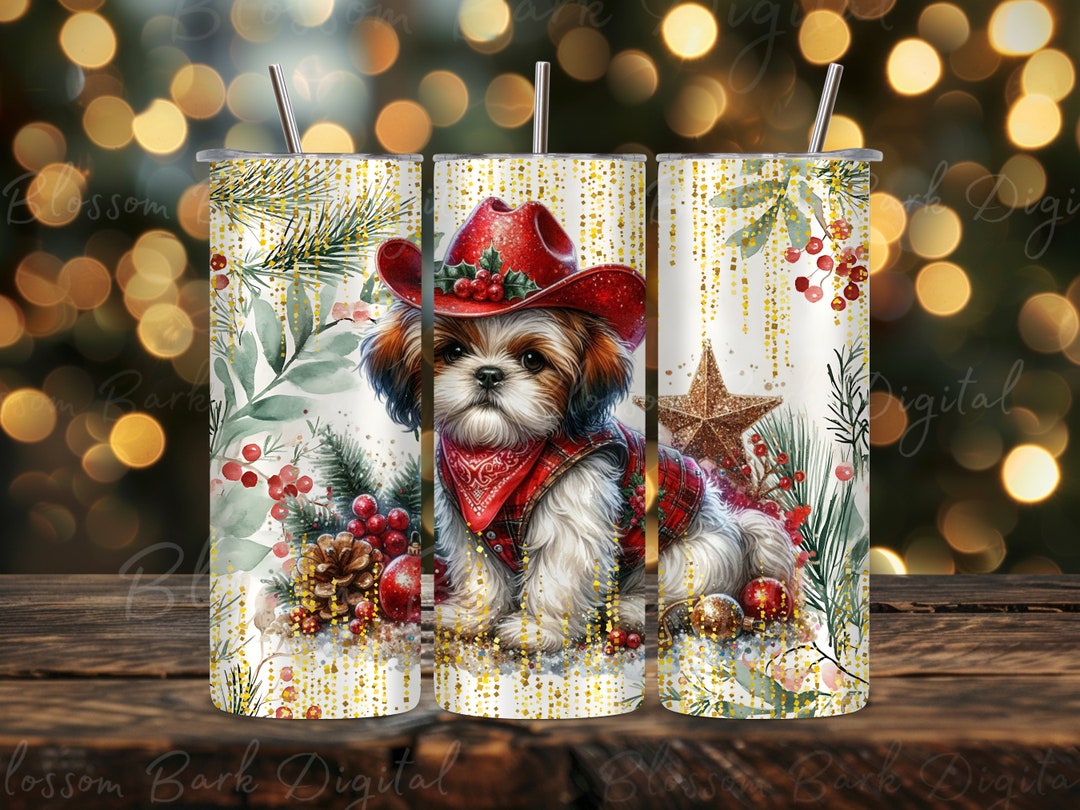 Digital - Christmas Shih Tzu Puppy Tumbler Wrap 20 Oz Skinny Tumbler ...