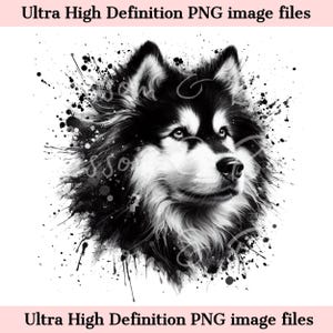 Numérique - encre de chien Husky sibérien PNG - téléchargement immédiat pour sublimation de chemise de chien à l'encre, graffiti chiot PNG, croquis Husky png race Clip Art