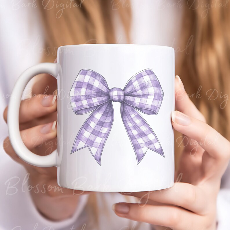 Paquete de lazos de cuadros vichy en acuarela PNG: descarga instantánea de imágenes prediseñadas digitales para sublimación de camisetas. Paquete de lazos coquetos para otoño. imagen 5