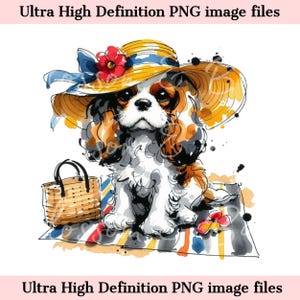 Cavalier Charles Spaniel digital PNG Acuarela Perro de playa PNG - Descarga para sublimación de camisetas de mamá de perro de verano, Cavalier, Seguro para uso comercial