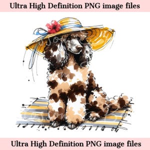 Caniche digital PNG Acuarela Perro de playa PNG - Descarga para sublimación de camisetas de verano para mamás de perros, Caniche estándar Merle Seguro para fines comerciales