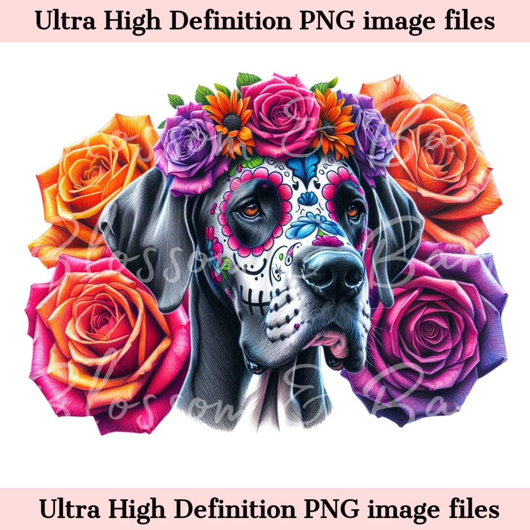 Digital Great Dane PNG Day of the Dead - Cute Great Dane Dog PNG ...