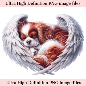 Digital Cavalier King Charles Spaniel PNG Dog Memorial PNG - Retrato de mascota con alas de ángel PNG Descarga instantánea - Descanse en paz Sublimación