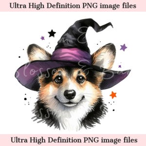 Digital Pembroke Welsh Corgi Halloween dog PNG, Cute Puppy PNG Autumn Witch Dog Download for Groomer and Corgi Dog Owner Shirt Sublimation