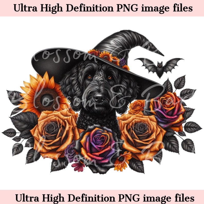 Digital Black Doodle Halloween Dog PNG - Cute Labradoodle PNG Instant ...