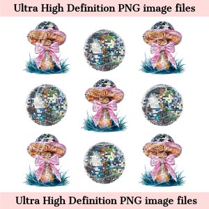 Digital Coquette Disco Mushroom Cottagecore PNG - Descarga instantánea para camisa de setas - Sublimación Hongos PNG - seguro para uso comercial