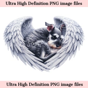 Digital Schnauzer PNG Dog Memorial PNG - Retrato de mascota con alas de ángel PNG Descarga instantánea para el funeral de Angel Dog - Sublimación de duelo