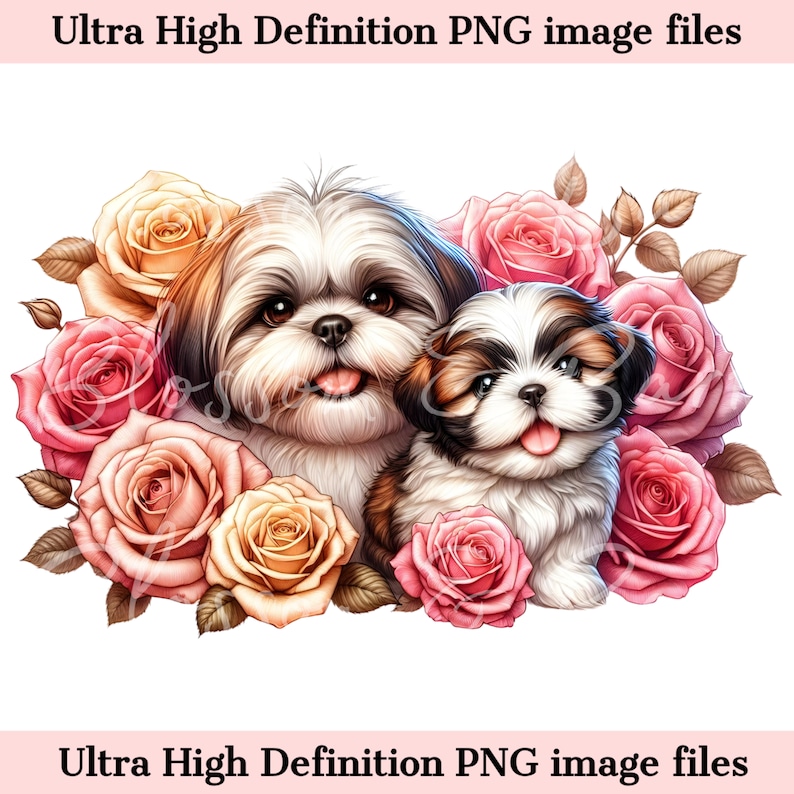 Digital Shih Tzu PNG Mom and Puppy PNG Dog Art - Cute Shih Tzu Dog PNG ...