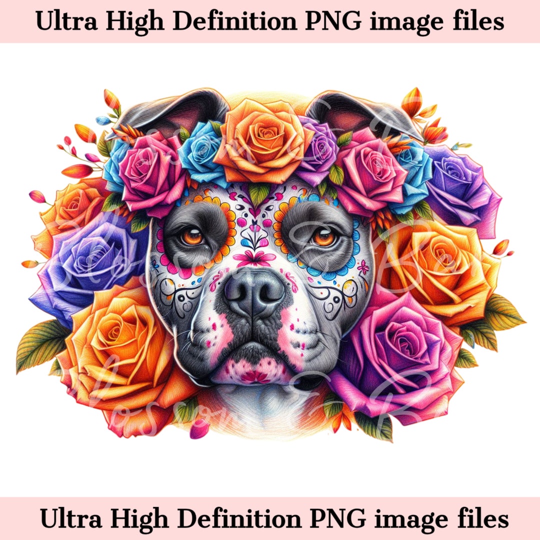 Digital Pit Bull PNG Day of the Dead Png - Cute Pit Bull Dog PNG ...