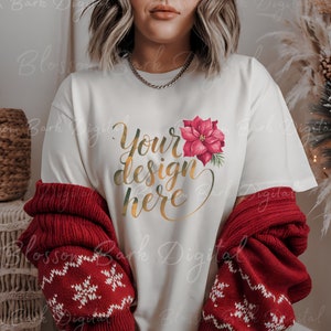 Maqueta digital de camisa blanca Comfort Colors C1717, talla unisex, maqueta de camisa blanca, talla unisex, maqueta de invierno, maqueta de mujer de talla grande