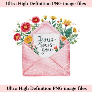 PNG cristiano inspirador - Descarga instantánea Jesús te ama PNG para oración recordatoria y sublimación de camisas - seguro para uso comercial