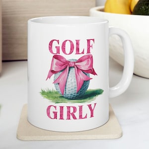 Golf Girly - Golfing Mug - Women's Golf Mug - 11 oz White Ceramic Cup with Watercolor Golf Illustration - Perfect Golf Mom Gift