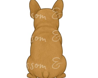 Digital - Back View Tan French Bulldog PNG Fawn Frenchie Dog Memorial Clipart for Sublimation, High Resolution Pet Portrait, Dog Download