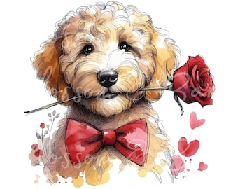 Digital - Goldendoodle PNG Printable Dog Portrait PNG - Doodle Dog PNG - Download for Dog Mom Valentines Day Shirt Sublimation
