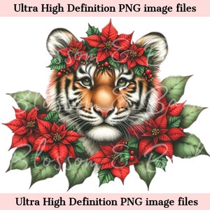 Digital Christmas Tiger PNG Holiday Animal Art - Tiger Mascot PNG Download istantaneo per decorazioni natalizie, regali e sublimazione