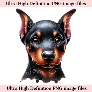 Schattige Doberman PNG - Instant Download voor schattige Dobbie Dog Mom Shirt Sublimatie - Chibi Puppy PNG - Schattige hond portret illustraties