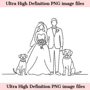 Dibujo digital de perros para bodas (archivo PNG). Hermosa línea de tinta para bodas. Arte minimalista para pared. Descarga para sublimación. Manualidades para dueños de perros.