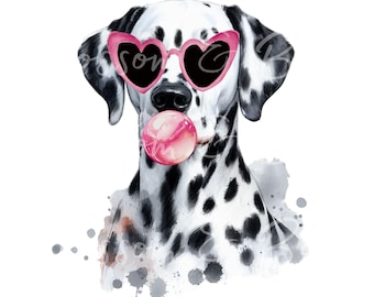 Digital Dalmatian PNG Bubblegum Dog Portrait PNG - Download for Heart Glasses Dalmatian Dog Shirt Sublimation - Safe for Commercial