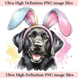 Portrait numérique de chien labrador retriever de Pâques numérique PNG imprimable - PNG noir de laboratoire - téléchargement pour sublimation de jour de Pâques de maman de chien de retriever
