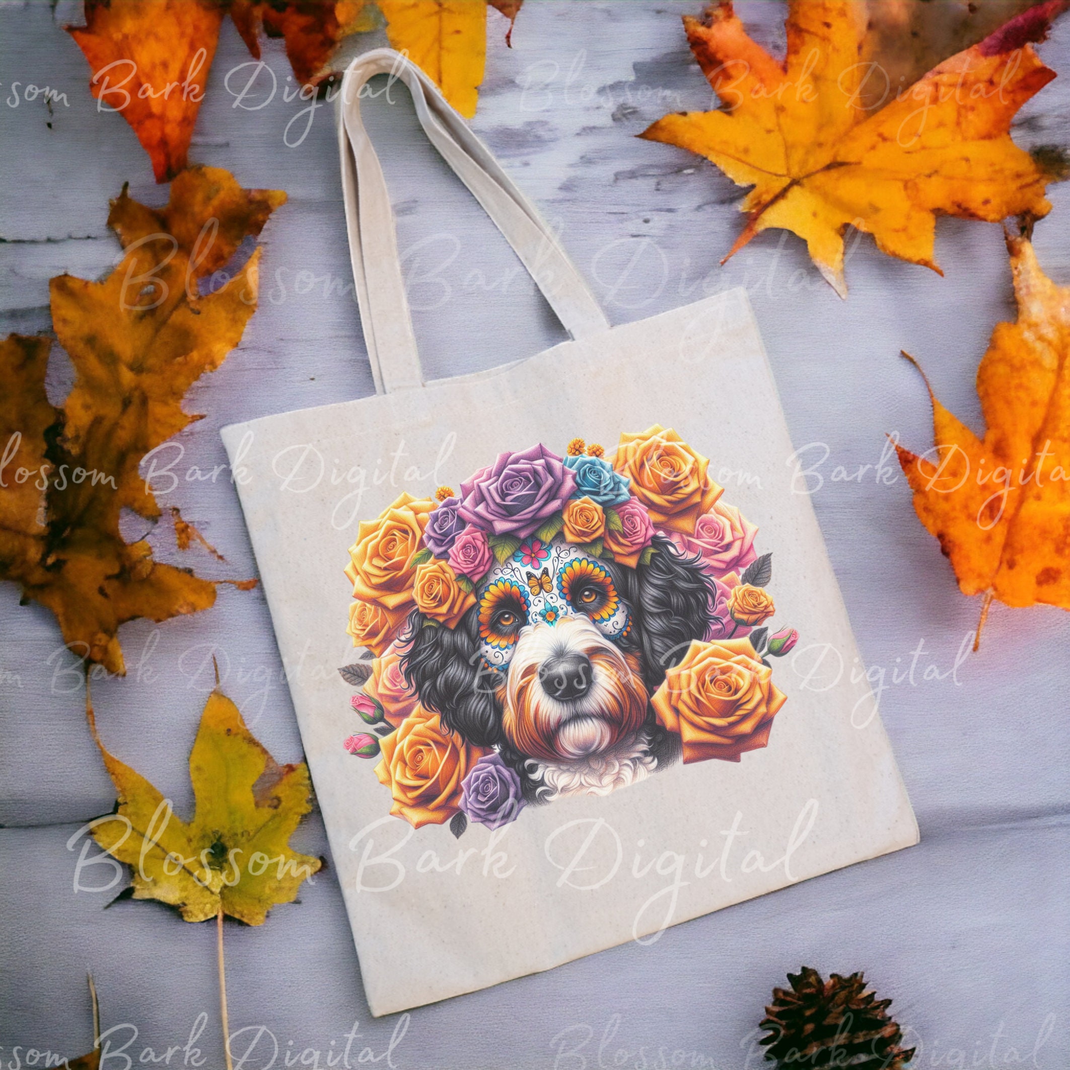 Digital Bernedoodle PNG Day of the Dead Art Bernedoodle Dog PNG Instant ...