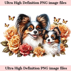 Digitale Papillon PNG moeder en puppy PNG hond kunst - schattige hondenfokker PNG Instant Download voor Pet Shop logo en hond moeder sublimatie cadeau