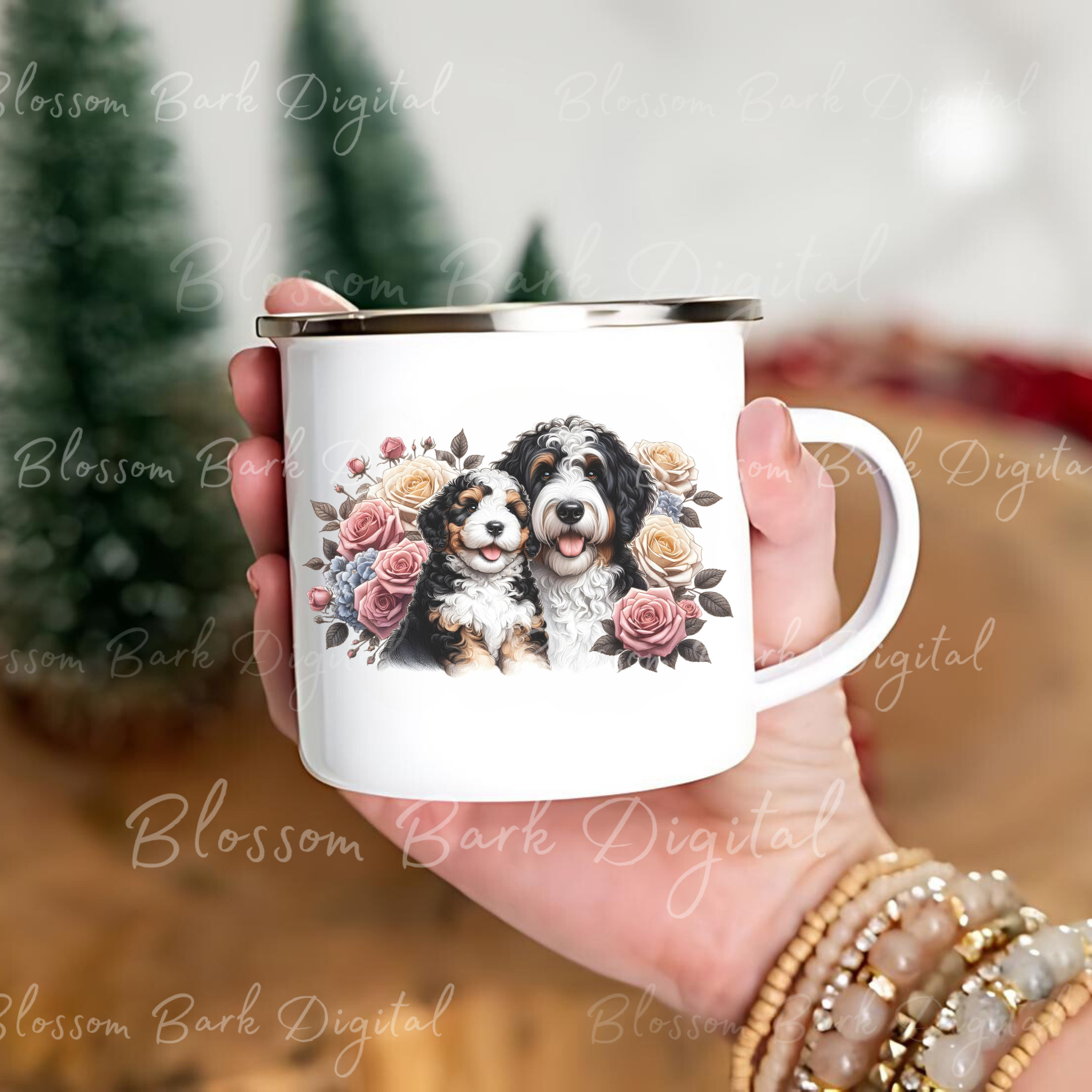 Digital Bernedoodle PNG Mom and Puppy PNG Dog Art - Cute Doodle Mom Dog ...