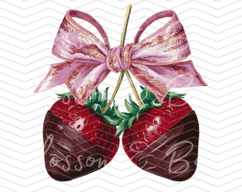 Chocolate Dipped Strawberry PNG - Instant Download for Sublimation - Cute Coquette Bow PNG for Berry Dipping Business -  Trendy PNG Design