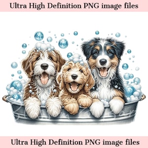 Digitaler Hund Groomer PNG Welpen Bad Hund Kunst - Hund Bad Doodle Welpen PNG Sofort-Download für Grooming Pet Shop Dekor Geschenke und Sublimation