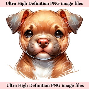 Schattige Pit Bull Dog PNG - Instant Download voor schattige Pit Bull Dog Mom Shirt Sublimatie - Chibi Puppy PNG - Cute Heart Dog Portrait Clip Art