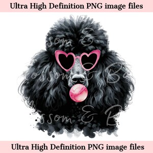 Retrato de perro de acuarela PNG de caniche estándar digital PNG - Descarga para sublimación de camiseta de perro caniche con gafas de corazón - Seguro para uso comercial