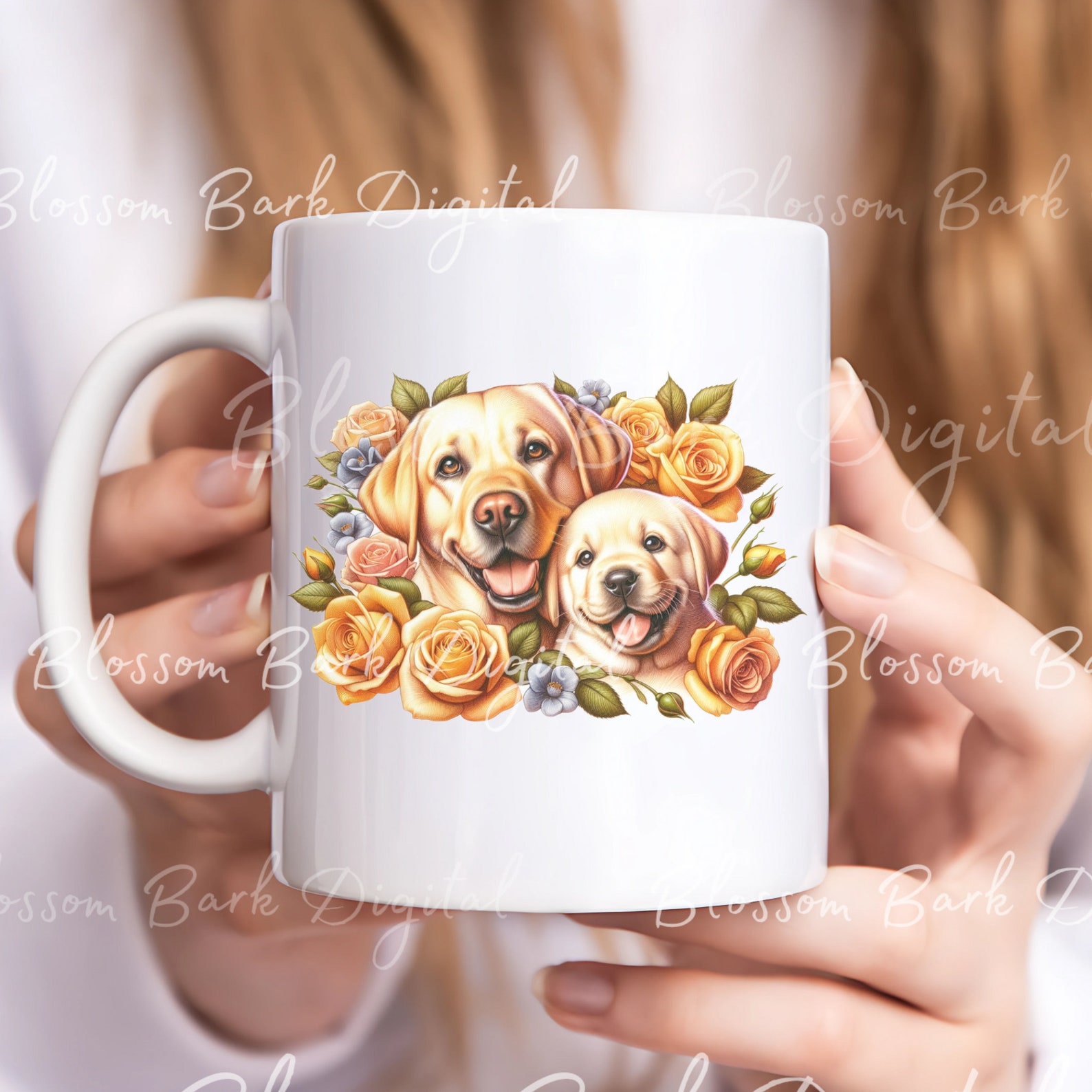 Digital Yellow Lab PNG Mom and Lab Puppy PNG Dog Art - Cute Labrador ...