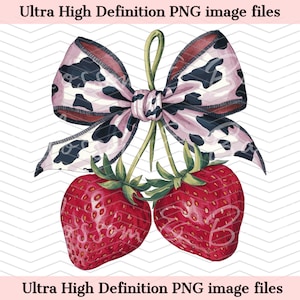 Girly Strawberry Bow PNG - Descarga instantánea para linda camisa coqueta PNG para sublimación - Diseño occidental de moda - seguro para uso comercial