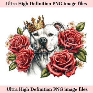 Digital Pit Bull PNG King Crown PNG - Lindo Pit Bull Dog PNG Descarga instantánea para el logotipo del peluquero de perros y regalo de sublimación de camisa vintage
