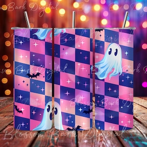 Digital - Nahtlose Groovy Ghost Wrap - 20 Unzen Tumbler Retro Sublimation Design - Pastell Halloween Muster Gerade Tumbler Wrap PNG