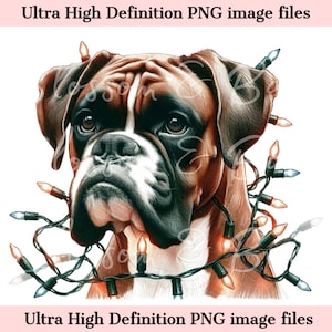 Digital - Cute Boxer Dog PNG Christmas Dog Portrait PNG - Download for Boxer Dog Mom Xmas Lights Christmas Boxer Mom Shirt Sublimation
