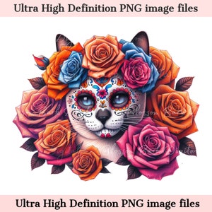 Digitale Siam Katze PNG Tag der Toten - Süßes Siam Kätzchen PNG Download für Halloween Shirt Sublimation Clip Art für Katzenmutter Geschenk