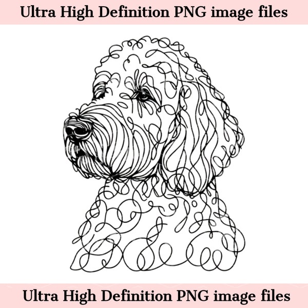 Digital Sketch Line Goldendoodle PNG File Beautiful Ink Line Art Minimal Wall Art Download for Sublimation - Golden Doodle Dog Mom Craft