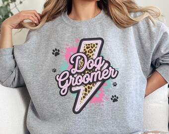 Retro Neon Dog Groomer Sweatshirt, Unisex Crewneck Dog Mama Shirt Women, Present for New Dog Stylist, Pet Groomer Gift, Christmas Sweater