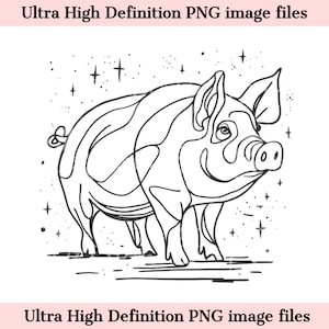 Archivo PNG de cerdo celestial digital - Arte de línea de tinta hermosa - Arte de pared de agricultura mínima - Descarga instantánea PNG para sublimación y artesanía casera