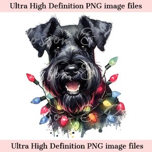 Digital - Süßer Riesenschnauzer PNG Weihnachtshund Porträt PNG - Download für Schnauzer Hund Mama Weihnachtslichter Weihnachten Hund Mama Sublimation