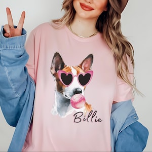 Custom Basenji T-shirt, Cute Dog Owner Personalized Name Unisex Basenji Dog Shirt, Heart Glasses Basenji Dog Mom Shirt, Dog T-shirt