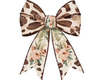 Girly Western Cow Bow PNG - Instant Download for Cottagecore Shirt PNG for sublimation -  Trendy Western Design - safe for commercial use