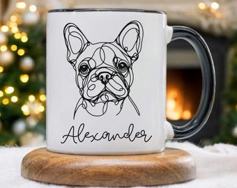 Personalized French Bulldog Mug - Custom Pet Portrait Ceramic Mug - 11 oz and 15 oz - Black Handle - Gift for Dog Lovers - Frenchie Dog