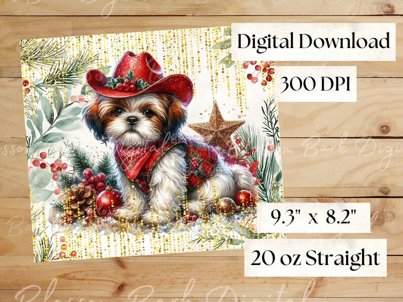 Digital - Christmas Shih Tzu Puppy Tumbler Wrap 20 Oz Skinny Tumbler ...