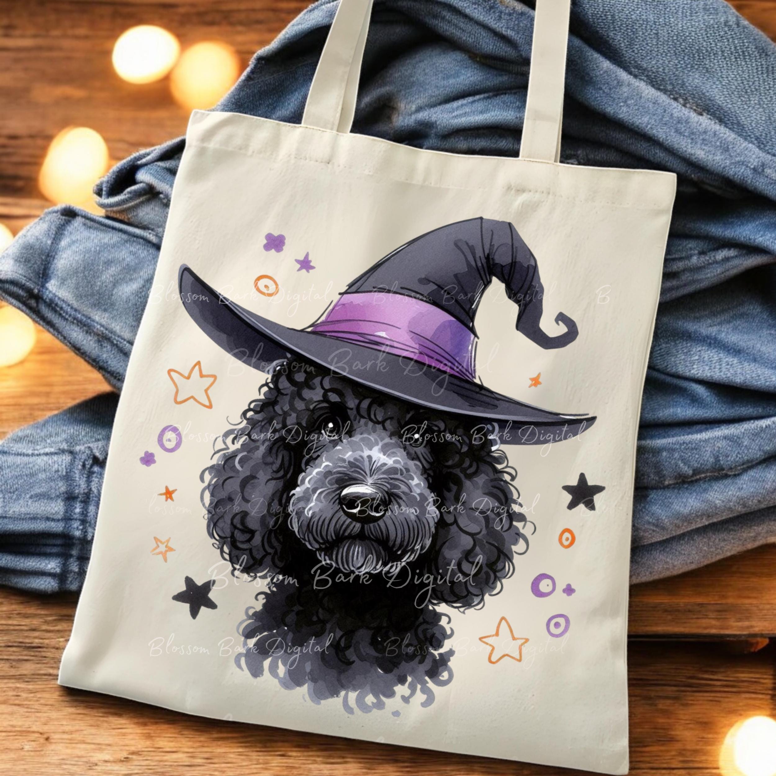 Digital Black Doodle Halloween Dog PNG, Cute Puppy PNG Witch ...