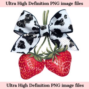 Lazo de vaca occidental con lentejuelas para niña PNG - Descarga instantánea de Strawberry Cow PNG para sublimación - Diseño occidental de moda - para uso comercial